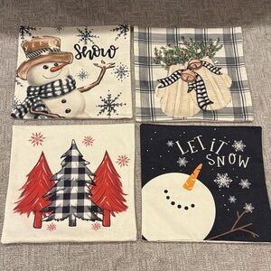 Festive Snowman and Tree Holiday Pillow Covers